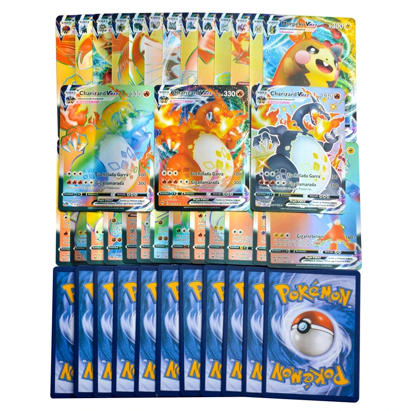 55~100Pcs Pokémon Spanish Ianguage Flash Game Battle Collection Card Children Battle Interactive Trade Toys Gift