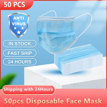 

50pcs 3-Layers Disposable Protective Face Masks Breathable Sanitary Mouth Mask Dust Protection Mask Personal Health Mask