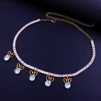 

Cute Rabbit Choker Necklaces For Women Iced Out Zircon Crystal Pendant Necklace Collares Chain Goth Female Jewelry Gifts Bijoux