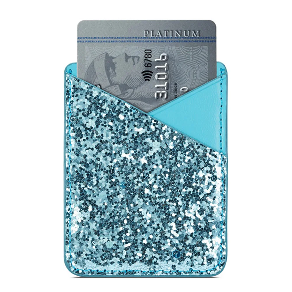 

Practical Business Multifunction Wallet Women Card Holder Fashion Sequin Decoration Mini Self-adhesive Stick On Phone Ultra Slim