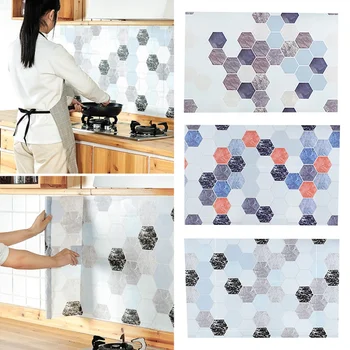 Hexagonal Oil Proof Wall Tiles Floor Stickers Self adhesive For Kitchen Bathroom Wallpaper Home Decor