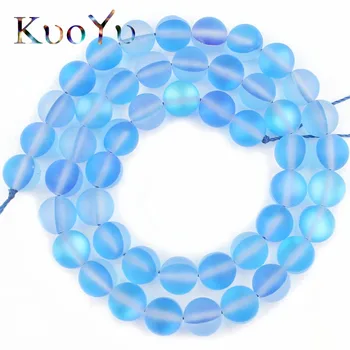 

AB Frosted Blue Austrian Crystal Round Loose Beads For Jewelry Making Matte MoonStone Glitter Diy Bracelets 15"Inches 6 8 10 MM