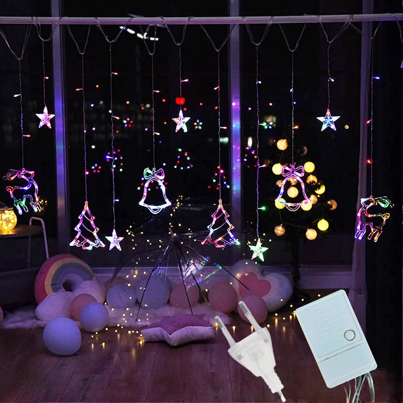 

220V LED Curtain Light Garland Bell Deer Star Fairy Light Garland String Lights For Holiday Wedding Party Decoration Christmas