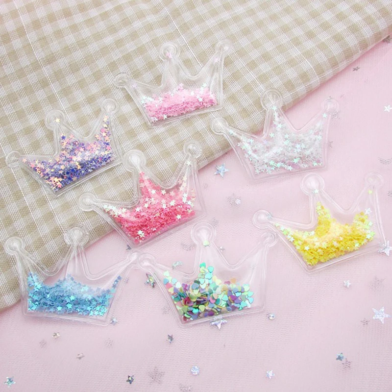 

10 Pcs Kawaii Crown Transparent Bling Bling Star Flowing Patches Appliques for Children Clip DIY Hair Clip Accessories