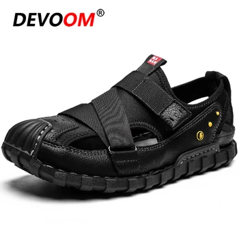 

2020 Hiking Sandals Men Outdoor Summer Slip on Beach Sport Male Shoes New Comfort Walking Leather Sandalias Hombre Plus Size 48