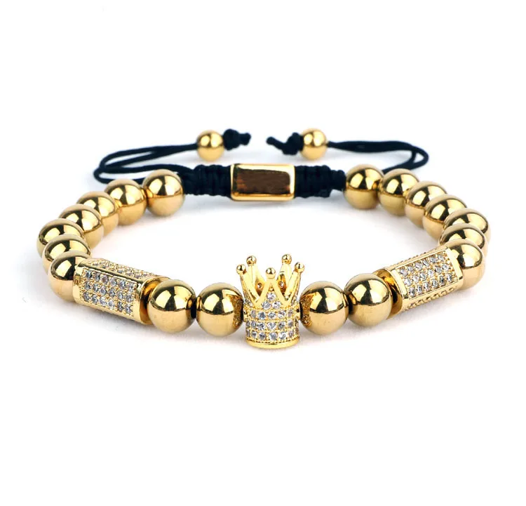 Luxury Men Jewelry Bracelet CZ Pave Skull Crown Charm Stainless Steel Beads Bangle Bracelet Men - Image 6