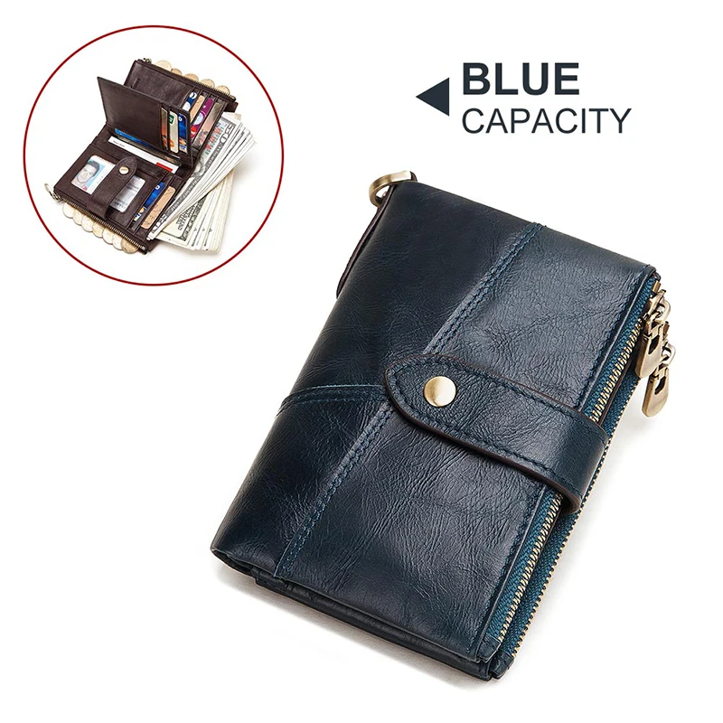 Genuine Leather Women Wallet GZCZ Casual Men Wallet Women Long Wallet In Women`s Wallet and Purses Retro Rfid Women Short Wallet - Цвет: 889-blue