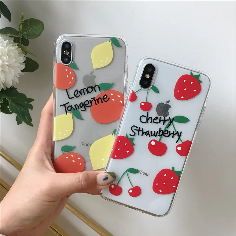

Cute Fruit Strawberry Phone Case For iPhone 11 11Pro Max SE 2020 X XR XS Max 7 8 Plus Case Transparent Cherry Silicone Cover