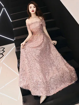 

Off-Shoulder Evening Gown Women's 2019 New Style Banquet Long Host Aura Queen Elegant Chorus Dress