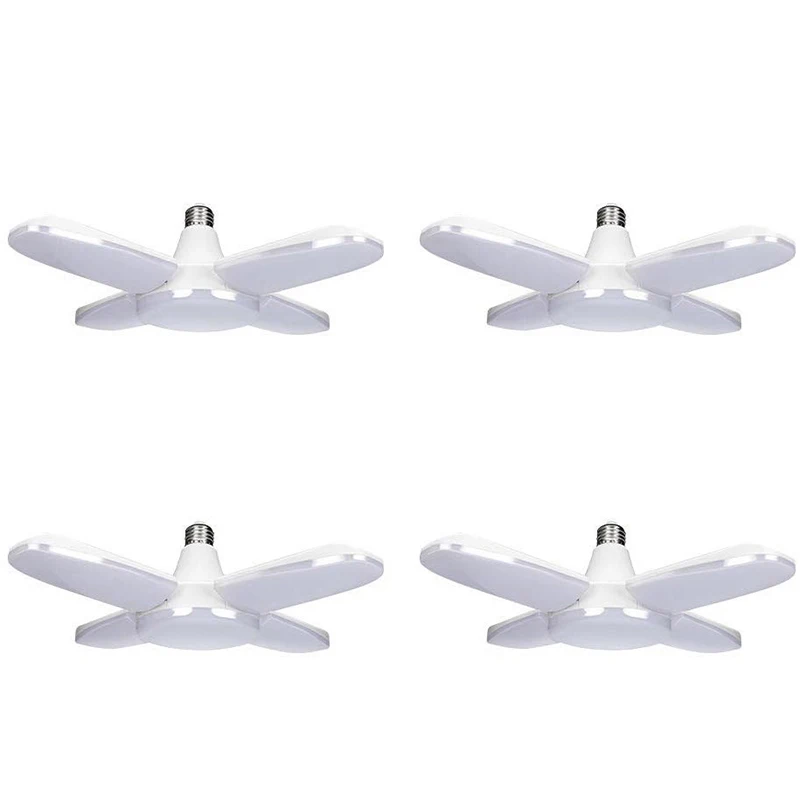 

4Pcs 60W E26 6000LM Deformable LED Garage Ceiling Lights 6500K Daylight White with 4 Adjustable Panels, Deformable LED Store Lig