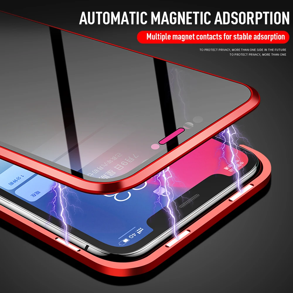 Анти-открытый Магнитный чехол для телефона Адсорбция металлический мобильный чехол для iPhone X XS MAX XR 7 8 Plus Чехлы закаленное стекло