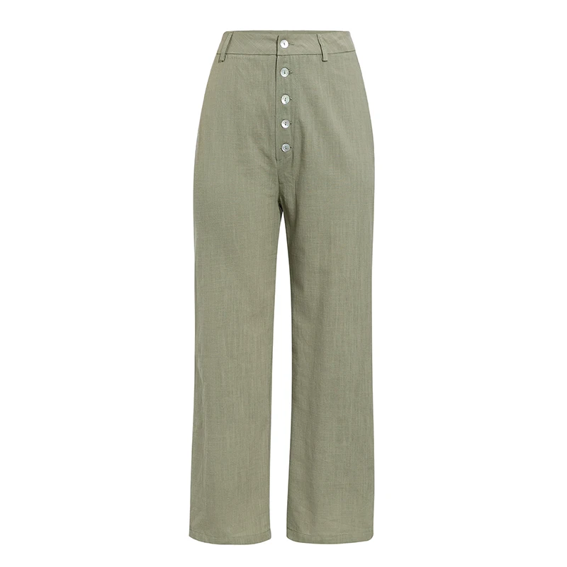 Conmoto high waist casual pants women summer spring solid green trousers high waist green ruffles vintage pants - Color: Green