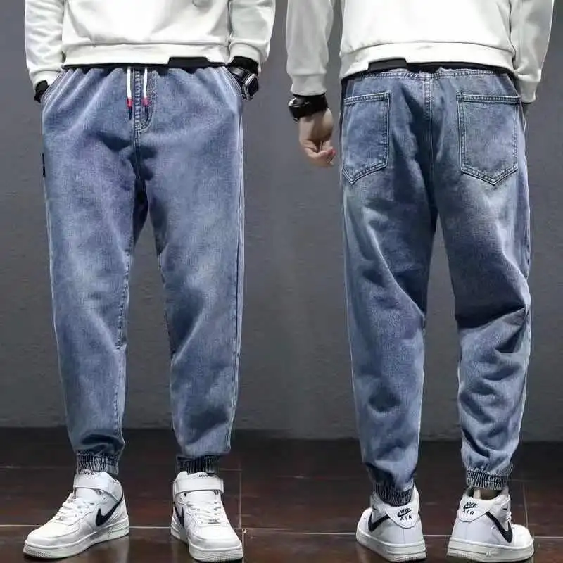 Men's Loose-fitting Plus Size Harem Pants for Fall and Winter Strappy Jeans Skinny Jeans Men  Patchwork Jeans  Hip Hop Jeans