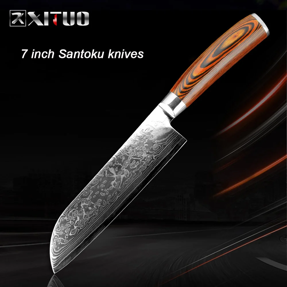 XITUO кухонный нож шеф-повара из дамасской стали 67 слоев Профессиональный японский острый инструмент для очистки мяса Кливер Satoku утилита для приготовления пищи - Цвет: santoku knives