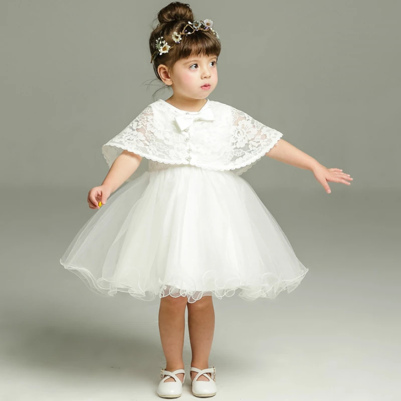 

Two-Piece Set Baby Infant Baptism Party Dresses Chiffon White Wedding Dress Princess Puffy Dress Toddler Girl Tutu Party Dresses