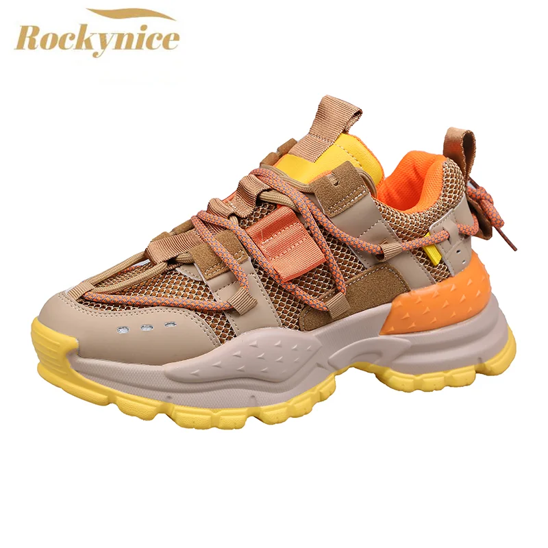 Zapatillas de deporte gruesas vulcanizadas para mujer, zapatos deportivos coreanos a la moda, transpirables con plataforma y suela gruesa, informales, Para papá y mujer, 2021