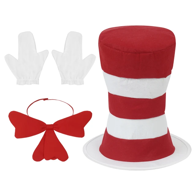 Dr Cosplay Costume Accessory Party Hat Short Gloves Sequins Bowknot Kit Cat in Hat Costumes for Adults Kids Halloween Christmas 1