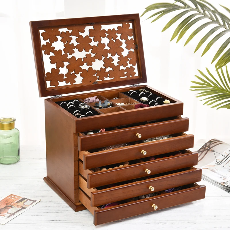 

Jewelry Box Wooden Jewelry Receiving Box Cosmetic Box Large Capacity Hand Ornament Earrings Jewelry Box Princess European Korea