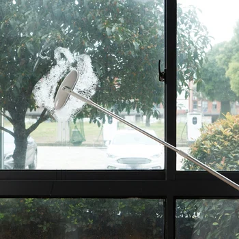 

ABSS-Extended Retractable Long Handle Dust Removal Screen Brush with Removable Brush Head Cleaning Mop Glass Cleaning Brush-Grey