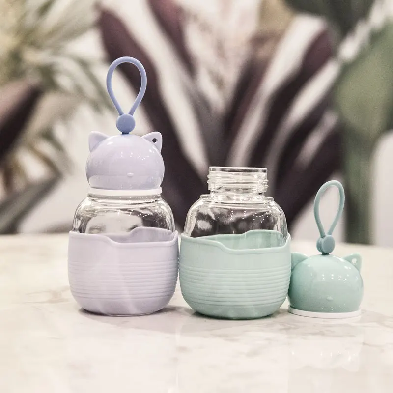 Cute Cat Glass Water Bottle With Rope 300ML Mini Leakproof Cup Student Tour Outdoor Drinkware Wholesale 35 |