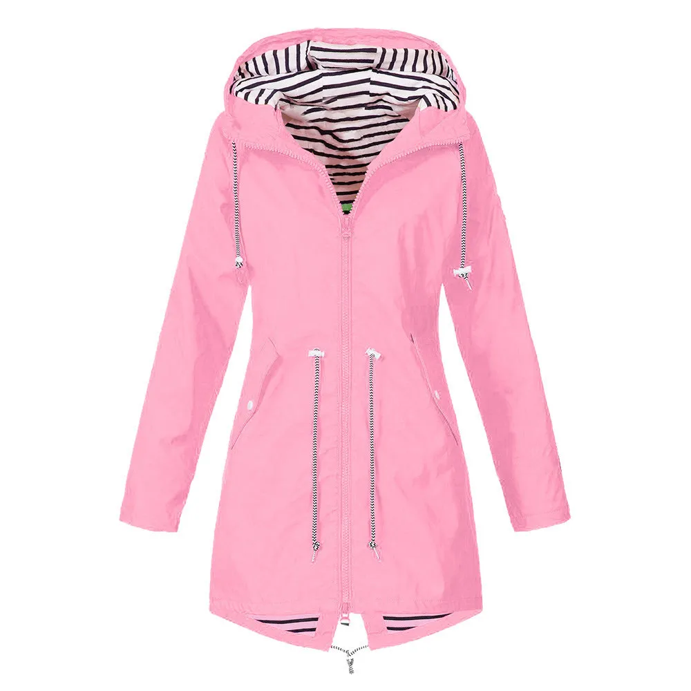 New Clothing Women Spring Womens Long Jacket With Hat Warm Coat Solid Rain Jacket Outdoor Jackets Raincoat Windproof#620