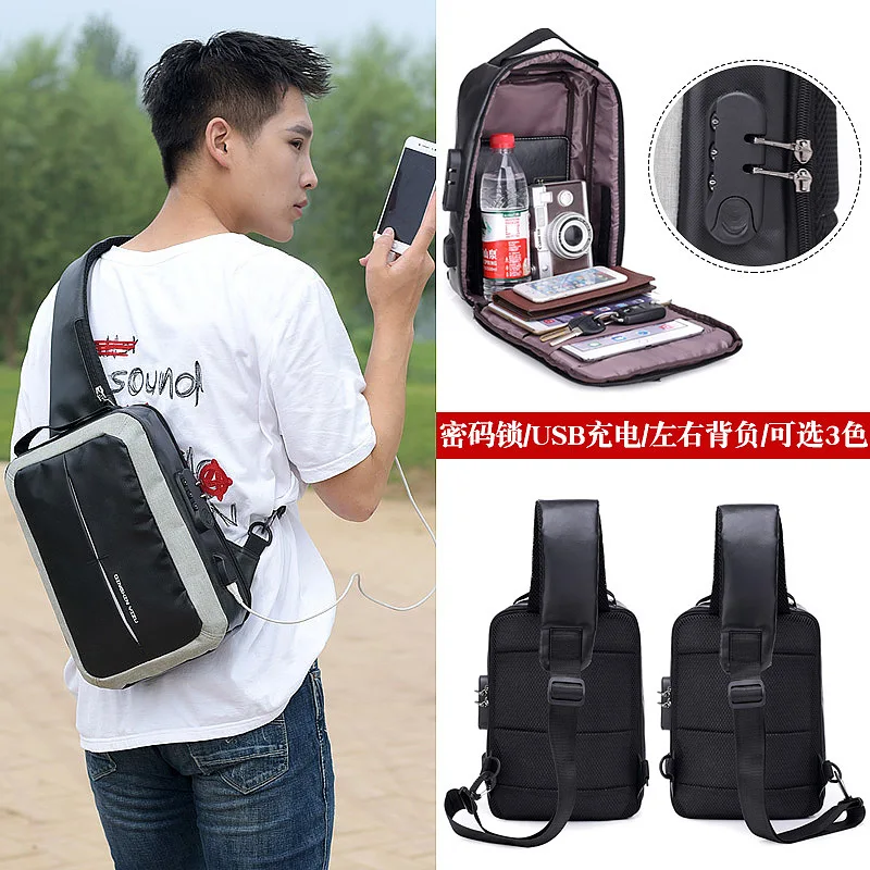 

New Style Men's Shoulder Horizontal Shoulder Bag Anti-Theft Password Lock USB Charging Riding Trendy Bag Set