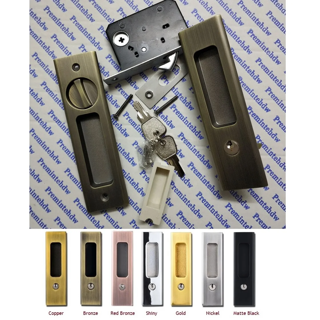 Rectangle Square Mortise Sliding Wooden Pocket Door Lock Hook Latch Recessed Flush Finger Pull Keyed Keyless Thumbturn | Обустройство