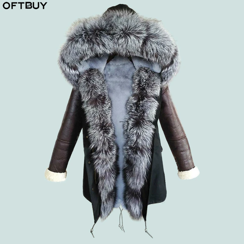 Женская парка с капюшоном OFTBUY длинная теплая уличная куртка из искусственной