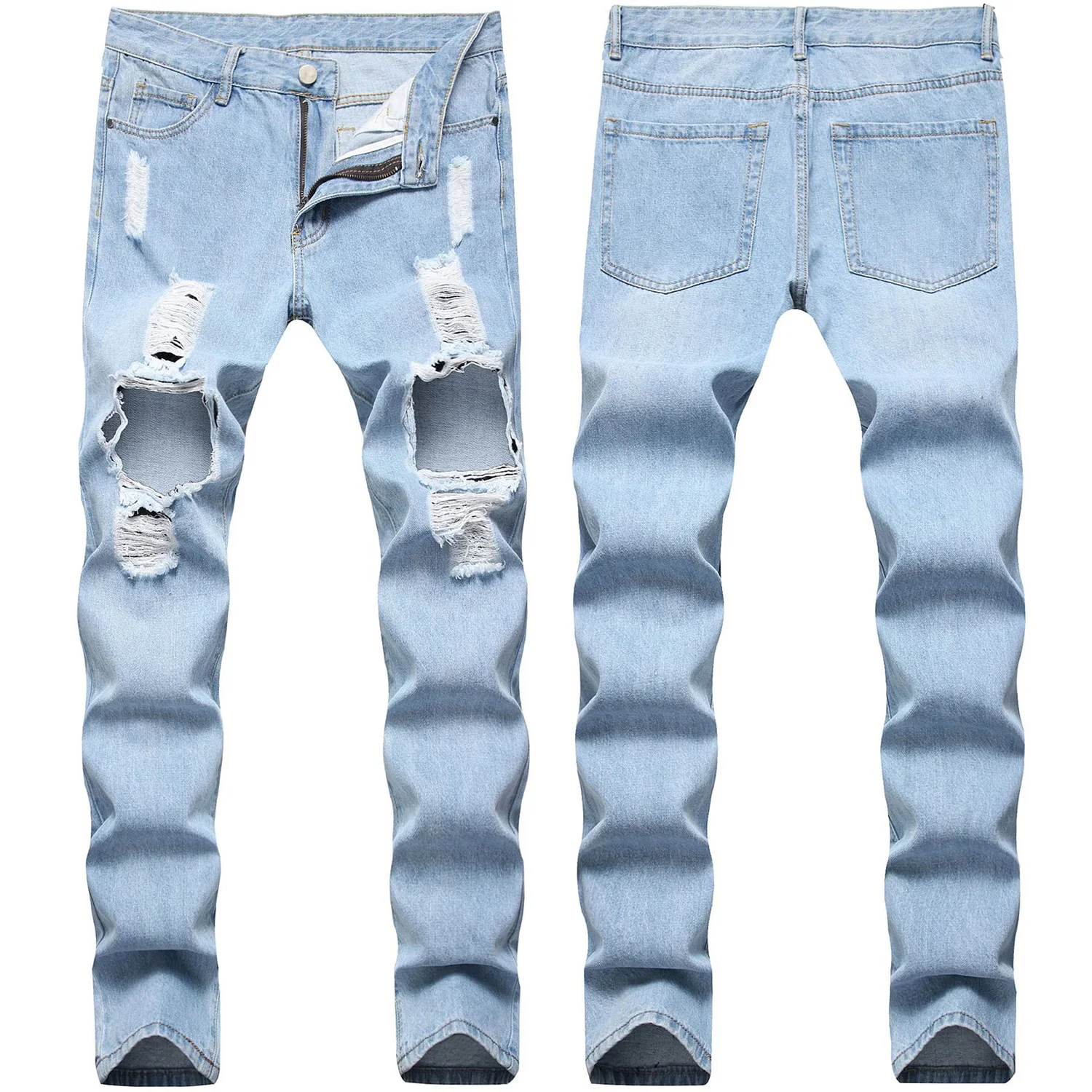 

High Quality Men’s Slim-fit Hole Jeans,Classic Ripped Blue Jeans,Washed&Scratched Casual Denim Pants,Youth Cool Must;