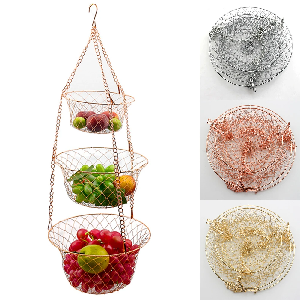 3 Tier Home Kitchen Hanging Fruit Basket Wire Hanging Collapsible Basket Hook Design Save Space For Kitchen Halls Rooms Storage Storage Baskets Aliexpress