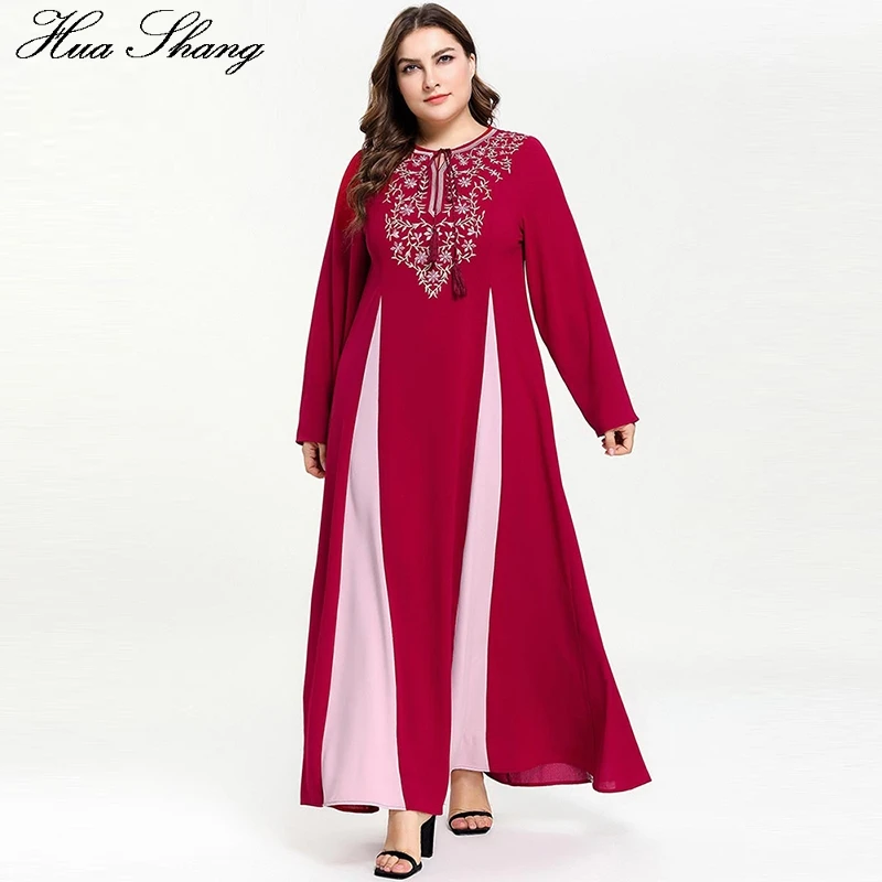 

Muslim Dresses Large Size Women Summer Long Sleeve Embroidery Floral Multicolor Elegant Maxi Long Dress Red Ladies Tunic Dresses