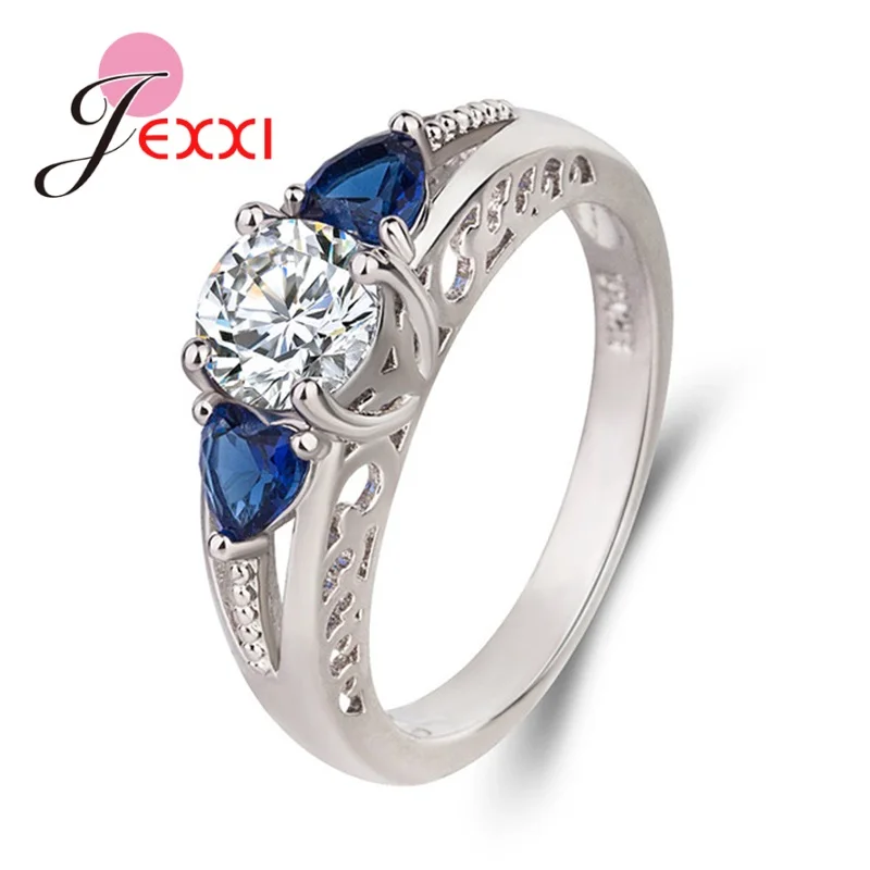 925 Sterling Finger Ring Blue Zircone Crystal Hollow Design Binging Stone Fine Jewelry Wedding Promise Ring 6 7 8 9 10