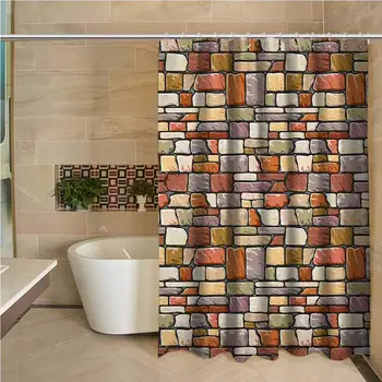 

Grunge 3D Printed Shower Curtain Cartoon Wall Pattern with Stone Motifs Construction Architecture Inspired Design Hotel Quality