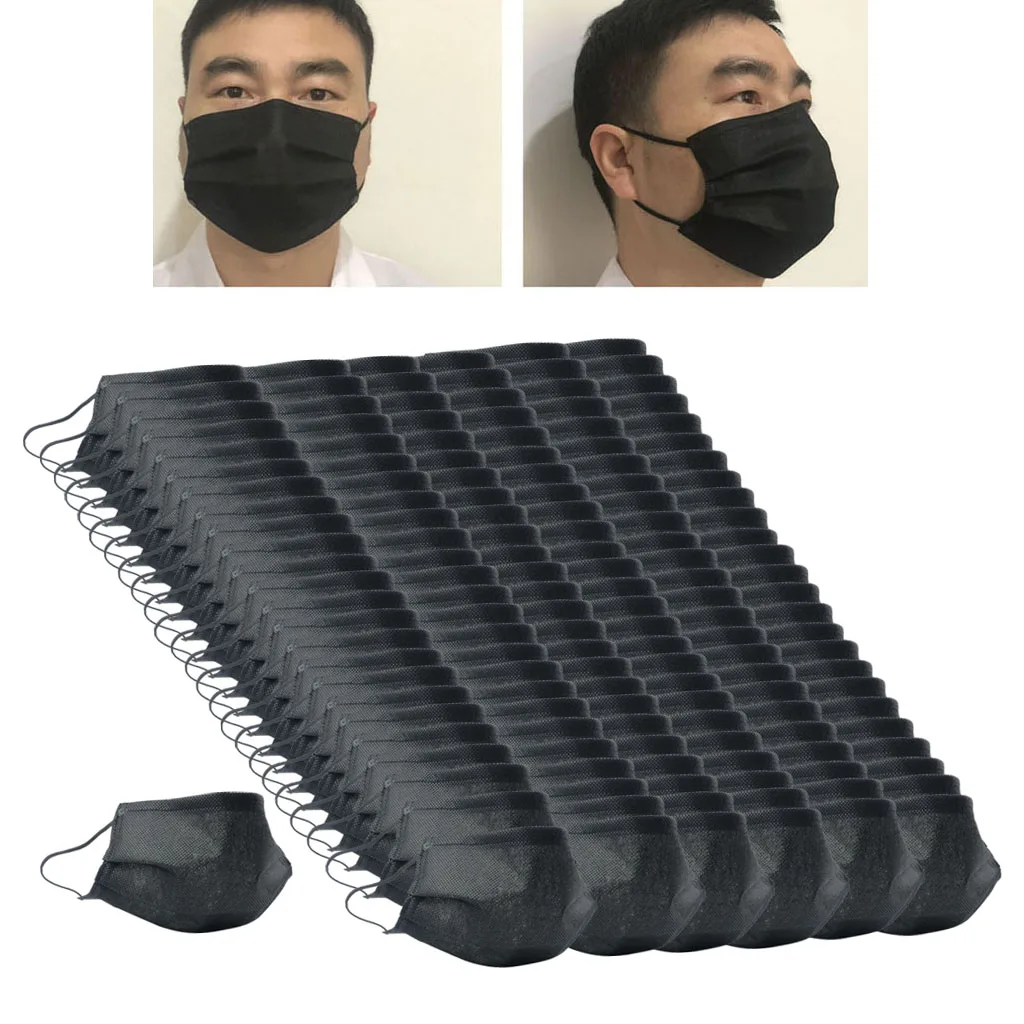 

200x Outdoor 3 Ply Reusable Face Mouth Masks Anti Dust Fog Protection Black