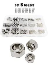  Total 445/669pcs M1 M1.2 M1.4 M1.6 M2 M2.5 M3 M3.5 M4 M5 M6 M8 M10 M12M16 304 Stainless Steel Hex Hexagon Nut Set Assortment Kit 