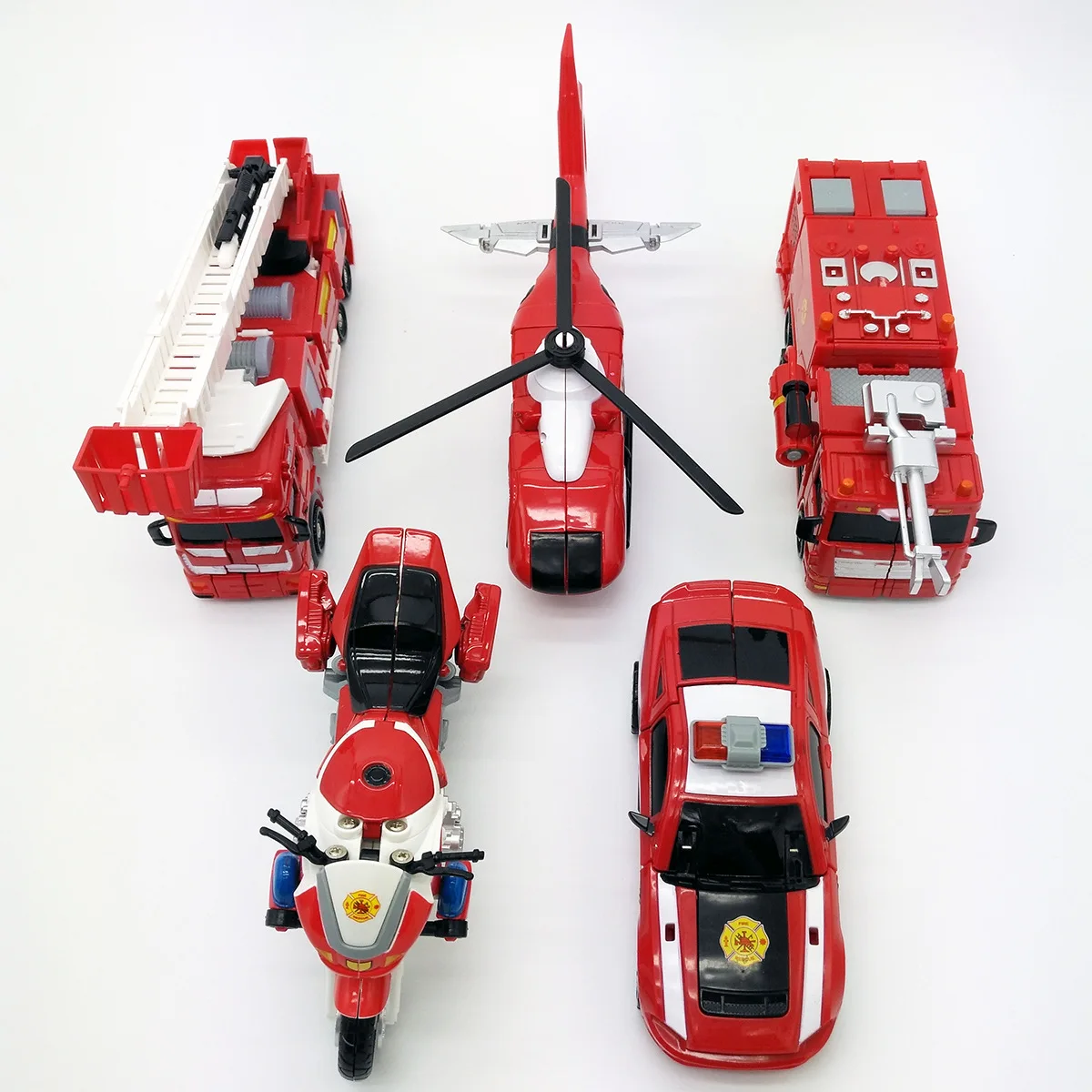 

Hoiyue Alloy Version Fit Firefighting Transformation Toy Combination Jingang Police Car Helicopter Ladder Boy Gift Model