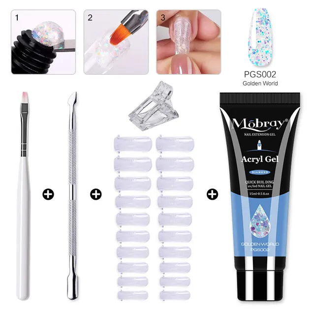 Mobray Poly Nail Gel Set All For Quick Extension Nail Manicure Set Gel  Cuticle Pusher Finger Extend Mold Nail Tool Kit ZH165-PGS002