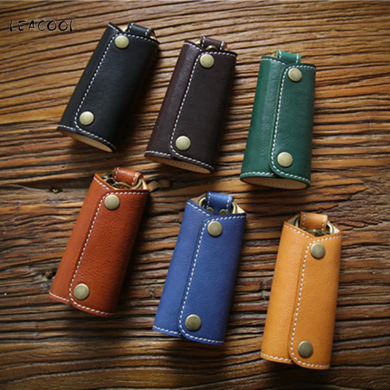 

Vintage Genuine Leather Key Wallet Men Women Car Key Bag Multi Function Key Case Ladies Housekeeper Key Holders 4 Rings