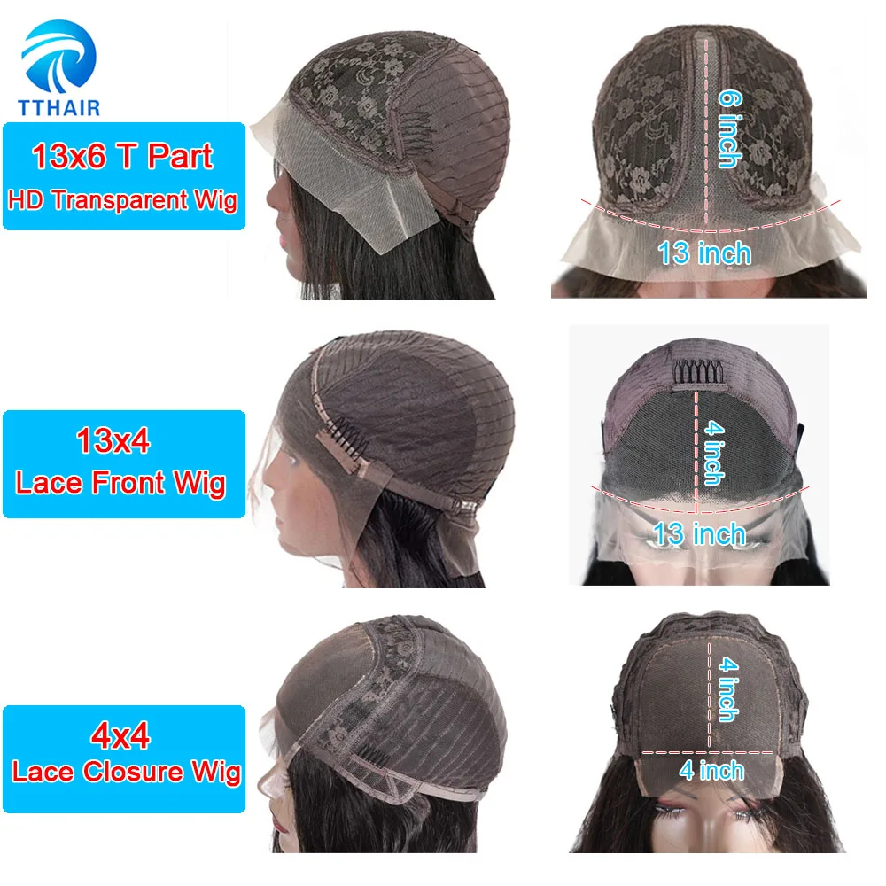TTHAIR 4X4 закрытие шнурка Wig150 % прямые человеческие волосы парики для чернокожих