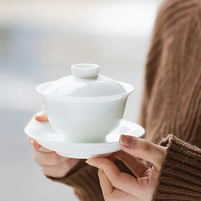 White Porcelain Tea Bowl Ceramic Gaiwan Jingdezhen Beautiful Teaware Drinkware Master Cup Handmade Tureen Decoration - Цена: US $59.39 - 59.93