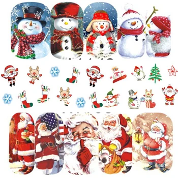 

12PCS Christmas Snowman Tree Boots Bells Deer Water Transfer Nail Art Sticker Decal Slider Manicure Wraps Tool Tips JIA1129-1176