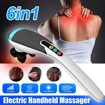 

100-240V Cordless Handheld Back Massager 5 Speeds 4 Mode Hammer Electric Heat Deep Kneading Tissue for Full Body Pain Relief