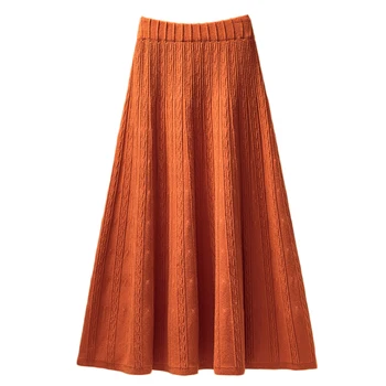 

Knitted long skirt plus size women's clothing skirt winter Fashion high waist Women's skirt women fashion skirts Hot black skirt