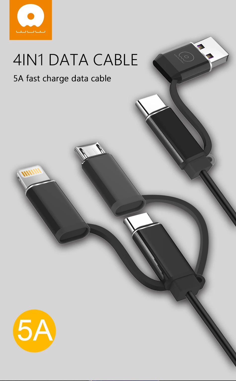 5A 4 в 1 USB кабель для мобильного телефона Micro usb type C кабель для зарядного устройства для iPhone XR XS Max X huawei шнур для быстрой зарядки данных