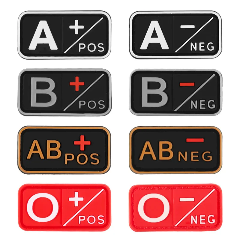 Patch 3D PVC A+ B+ AB+ O+ Positive A- AB- O- Negative Blood Type Group patches for clothing Military Tactical badges Accessories (3)