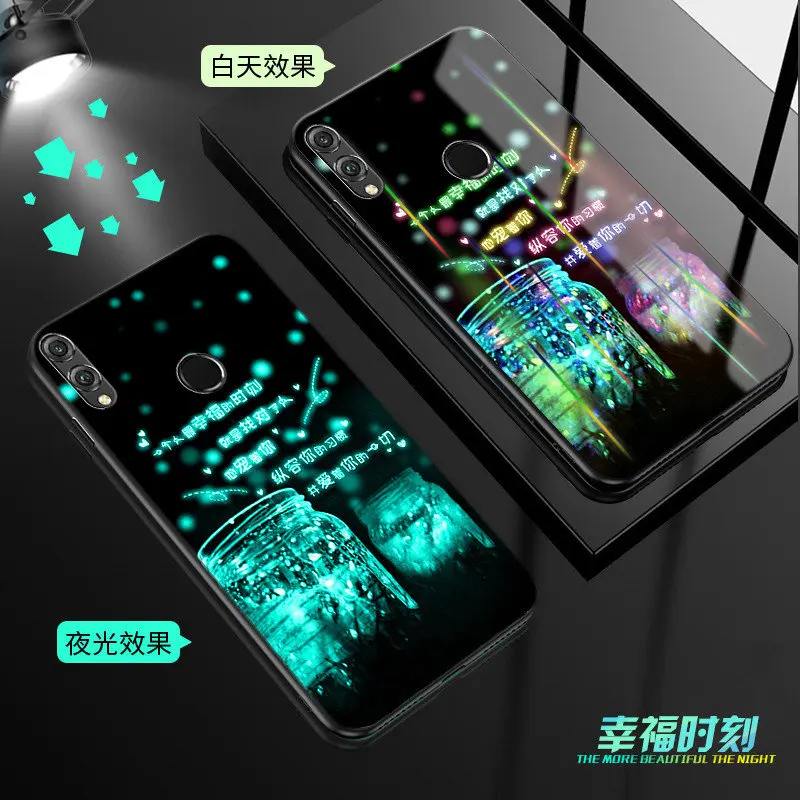 Светящийся чехол Aurora для huawei Honor 8C, 6,2" светящаяся задняя крышка из закаленного стекла для huawei Honor 8C, силиконовый чехол для сотового телефона