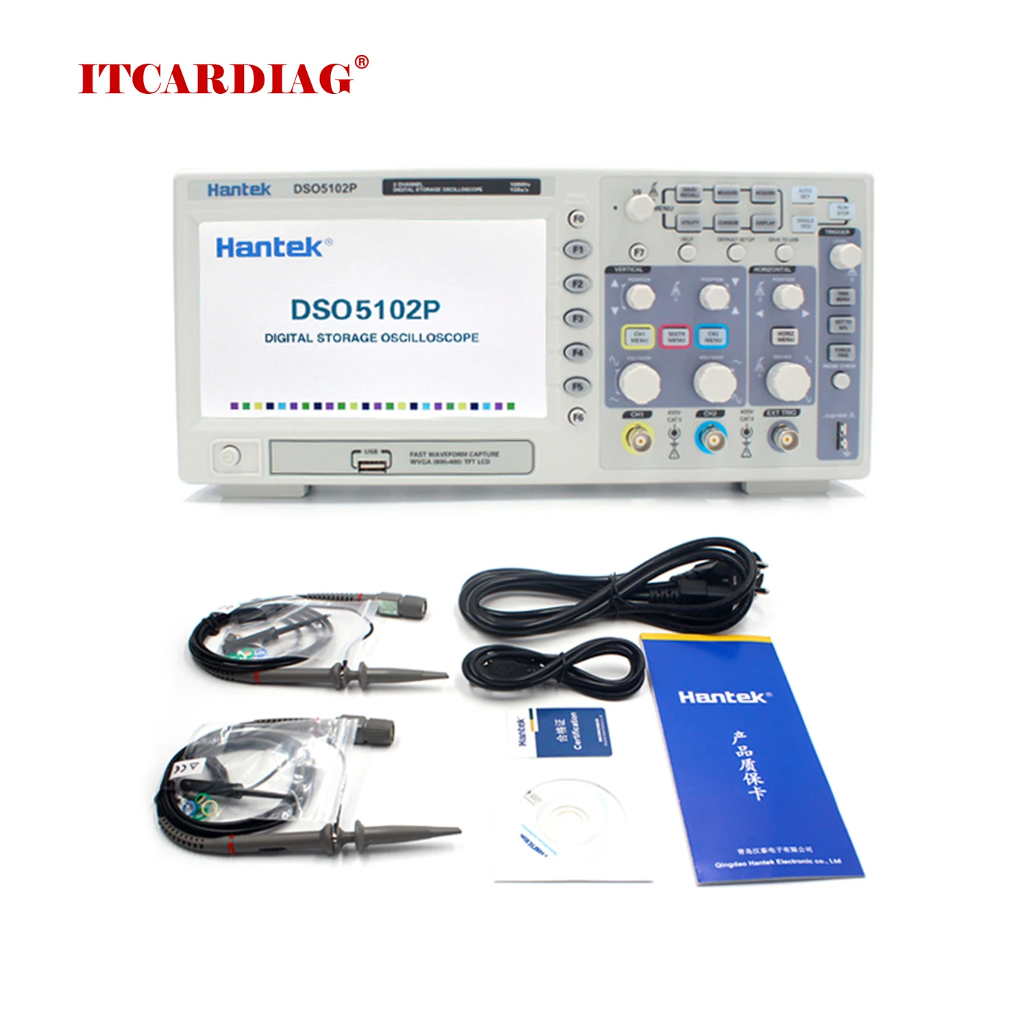 Цифровой осциллограф Hantek DSO5102P портативный USB 100 МГц 2 канала 1GSa/s длина записи