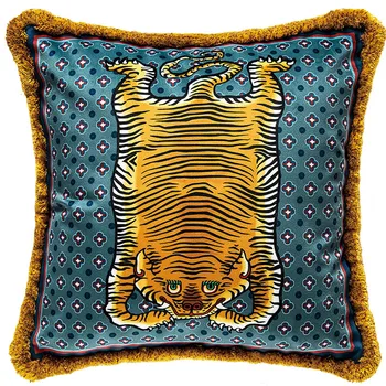 

DUNXDECO Cushion Cover Decorative Square Pillow Case Luxury Vintage Chinese Artistic Tiger Print Soft Brush Sofa Chair Coussin