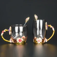 Цветочная стеклянная эмалированная чашка для воды прозрачная чайная, кофейная ложка эмалированные чашки K-Cup для воды тонкая офисная бутылка для воды