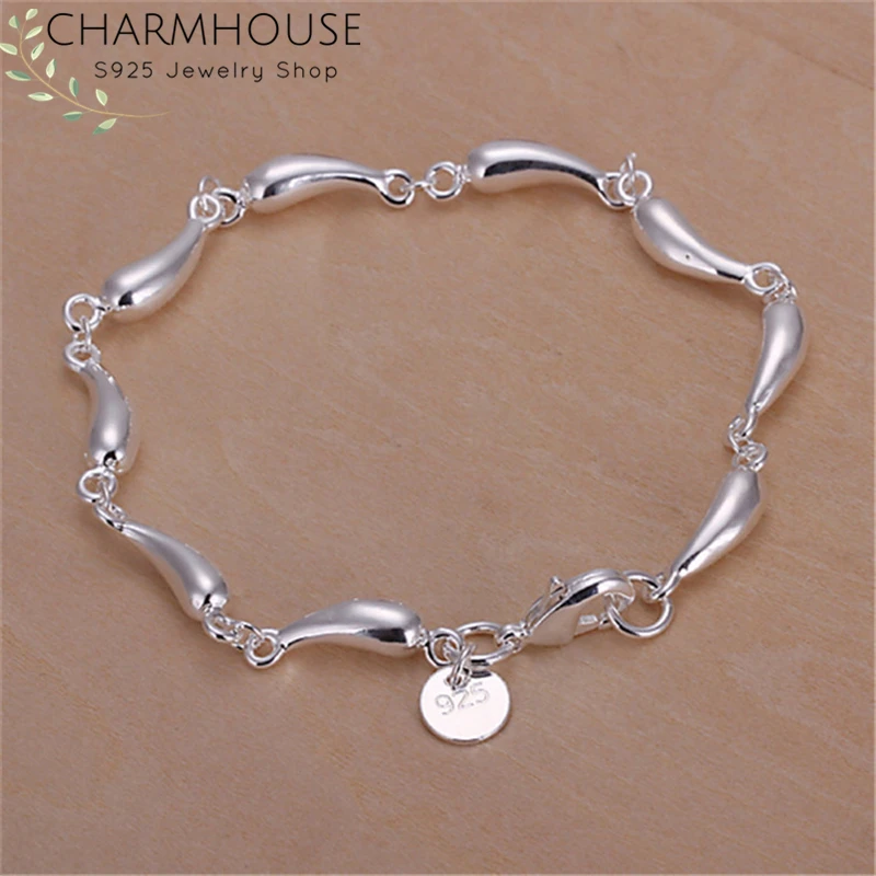 Чистый 925 Серебряный браслет для женщин полный капли воды цепи браслет и браслеты Pulseira Свадебные модные украшения
